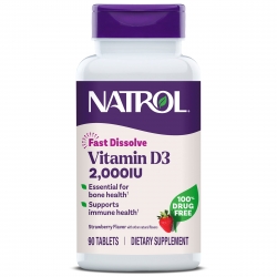 Фото Natrol - Витамин D3 быстрорастворимый со вкусом клубники 2000, 90 таблеток