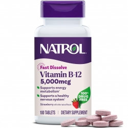 Фото Natrol - Витамин B-12 быстрорастворимый со вкусом клубники 5000 мкг, 100 таблеток