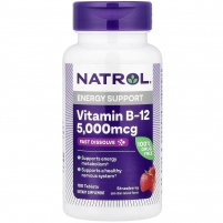 Фото Natrol - Витамин B-12 быстрорастворимый со вкусом клубники 5000 мкг, 100 таблеток