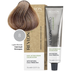 Фото Revlon Professional - Безаммиачный перманентный веганский краситель с маслами холодного отжима, 8 светлый блондин, 75 мл