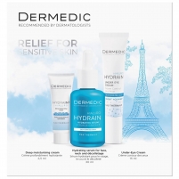 Фото Dermedic Hydrain3 - Набор: сыворотка 30 мл + крем для контура глаз 15 мл + глубоко увлажняющий дневной крем SPF 15, 2,5 мл