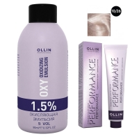 Ollin Professional Performance - Набор (Перманентная крем-краска для волос, оттенок 10/26 светлый блондин розовый, 60 мл + Окисляющая эмульсия Oxy 1,5%, 90 мл) фиксирующая маска уход ollin x plex 3 fixing care mask