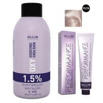 Фото Ollin Professional Performance - Набор (Перманентная крем-краска для волос, оттенок 10/26 светлый блондин розовый, 60 мл + Окисляющая эмульсия Oxy 1,5%, 90 мл)