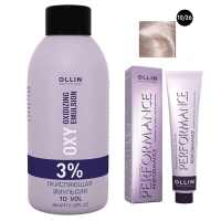 Ollin Professional Performance - Набор (Перманентная крем-краска для волос, оттенок 10/26 светлый блондин розовый, 60 мл + Окисляющая эмульсия Oxy 3%, 90 мл) окислительная крем эмульсия 10 vol 3% 219 150 мл