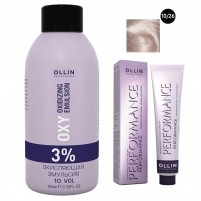 Фото Ollin Professional Performance - Набор (Перманентная крем-краска для волос, оттенок 10/26 светлый блондин розовый, 60 мл + Окисляющая эмульсия Oxy 3%, 90 мл)