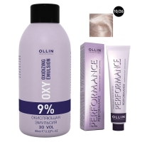 Ollin Professional Performance - Набор (Перманентная крем-краска для волос, оттенок 10/26 светлый блондин розовый, 60 мл + Окисляющая эмульсия Oxy 9%, 90 мл) рассея мягкое мыло чёрное для волос и тела для бани и душа 400