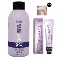 Фото Ollin Professional Performance - Набор (Перманентная крем-краска для волос, оттенок 10/26 светлый блондин розовый, 60 мл + Окисляющая эмульсия Oxy 9%, 90 мл)