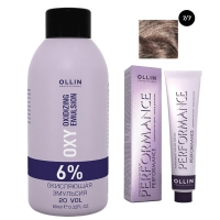 Ollin Professional Performance - Набор (Перманентная крем-краска для волос, оттенок 7/7 русый коричневый, 60 мл + Окисляющая эмульсия Oxy 6%, 90 мл) набор live the sun крем после загара эмульсия spf50