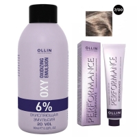 Ollin Professional Performance - Набор (Перманентная крем-краска для волос, оттенок 7/00 русый глубокий, 60 мл + Окисляющая эмульсия Oxy 6%, 90 мл) перманентная крем краска ollin color 720435 6 00 темно русый глубокий 60 мл базовая коллекция оттенков