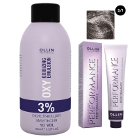 Ollin Professional Performance - Набор (Перманентная крем-краска для волос, оттенок 5/1 светлый шатен пепельный, 60 мл + Окисляющая эмульсия Oxy 3%, 90 мл) набор из трав и специй для приготовления настойки спелая клубника 30 гр