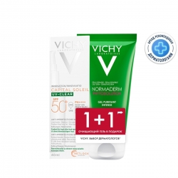 Фото Vichy - Набор Очищение и защита для кожи, склонной к несовершенствам (солнцезащитный флюид UV-Clear SPF 50+ 40 мл + очищающий гель 50 мл)