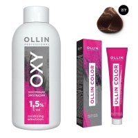 Ollin Professional Ollin Color - Набор (Перманентная крем-краска для волос, оттенок 7/7 русый коричнево-махагоновый, 100 мл + Окисляющая эмульсия Oxy 1,5%, 150 мл) окисляющая крем эмульсия silk touch