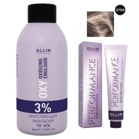 Ollin Professional Performance - Набор (Перманентная крем-краска для волос, оттенок 7/00 русый глубокий, 60 мл + Окисляющая эмульсия Oxy 3%, 90 мл) фиксирующая маска уход ollin x plex 3 fixing care mask