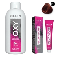 Ollin Professional Ollin Color - Набор (Перманентная крем-краска для волос, оттенок 7/46 русый медно-красный, 100 мл + Окисляющая эмульсия Oxy 6%, 150 мл) окисляющая крем эмульсия 1 5% 5vol oxidizing emulsion cream ollin silk touch 729070 90 мл