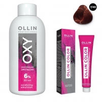 Фото Ollin Professional Ollin Color - Набор (Перманентная крем-краска для волос, оттенок 7/46 русый медно-красный, 100 мл + Окисляющая эмульсия Oxy 6%, 150 мл)