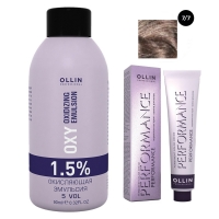 Ollin Professional Performance - Набор (Перманентная крем-краска для волос, оттенок 7/7 русый коричневый, 60 мл + Окисляющая эмульсия Oxy 1,5%, 90 мл) эмульсия для волос на основе коллагена