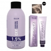 Ollin Professional Performance - Набор (Перманентная крем-краска для волос, оттенок 7/00 русый глубокий, 60 мл + Окисляющая эмульсия Oxy 1,5%, 90 мл) перманентная крем краска ollin color 720435 6 00 темно русый глубокий 60 мл базовая коллекция оттенков