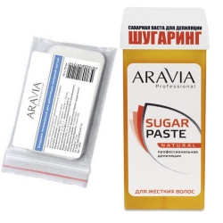 Фото Aravia Professional -  Бандаж полимерный, 45х70 мм, 30 шт + Паста сахарная для депиляции в картридже Натуральная, мягкой консистенции, 150 г