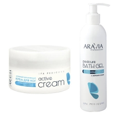 Фото Aravia Professional -  Очищающий гель с морской солью "Pedicure Bath Gel", 300 мл + Активный увлажняющий крем с гиалуроновой кислотой "Active Cream", 150 мл