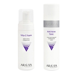 Фото Aravia Professional -  Тоник для жирной проблемной кожи Anti-Acne Tonic, 250 мл + Крем-пенка очищающая Vita-C Foaming, 160 мл