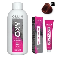 Ollin Professional Ollin Color - Набор (Перманентная крем-краска для волос, оттенок 7/46 русый медно-красный, 100 мл + Окисляющая эмульсия Oxy 3%, 150 мл) окисляющая крем эмульсия 1 5% 5vol oxidizing emulsion cream ollin silk touch 729070 90 мл