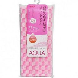 Фото Aisen Aqua - Массажная мочалка жесткая, с хитозаном, розовая в клетку, 28х110 см