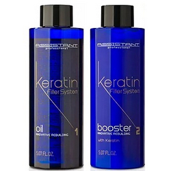 Фото Assistant Professional Oil And Booster - Кератиновые филлеры для глубокого восстановления волос без пигмента, 2*150 мл