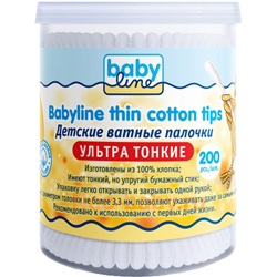 Фото Babyline Baby Safety Cotton Tips - Ватные палочки детские ультратонкие, 200 шт