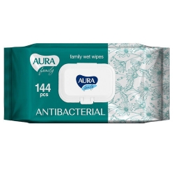 Фото Aura Family big-pack  - Влажные салфетки с антибактериальным эффектом с крышкой, 144 шт.
