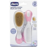 Chicco - Набор детская расческа и щетка с натуральными щетинками, розовый крошка я набор для ухода за волосами расческа и щетка с натуральной щетиной