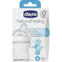 Chicco Natural Feeling - Бутылочка силиконовая соска с наклоном и флексорами, 0+, 150 мл.
