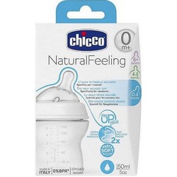 Фото Chicco Natural Feeling - Бутылочка силиконовая соска с наклоном и флексорами, 0+, 150 мл.