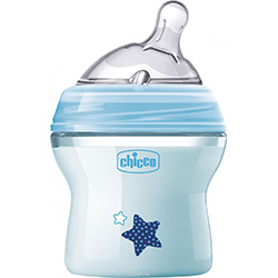 Фото Chicco Natural Feeling - Бутылочка силиконовая соска с наклоном и флексорами, 0+ голубая, 150 мл