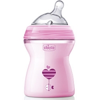 Chicco Natural Feeling - Бутылочка силиконовая соска с наклоном и флексорами, 2+ розовая, 250 мл - фото 1