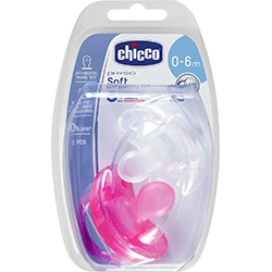 Фото Chicco Physio Soft - Пустышка силиконовая для девочек, 0-6 месяцев, 2 шт
