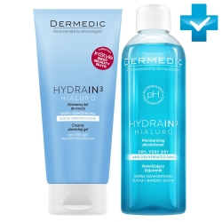 Фото Dermedic Hydrain3 Hialuro - Набор Ежедневное очищение - Гель + Тонер, 200 мл + 200 мл