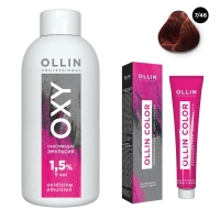 Ollin Professional Ollin Color - Набор (Перманентная крем-краска для волос, оттенок 7/46 русый медно-красный, 100 мл + Окисляющая эмульсия Oxy 1,5%, 150 мл) окисляющая крем эмульсия 1 5% 5vol oxidizing emulsion cream ollin silk touch 729070 90 мл