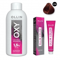 Фото Ollin Professional Ollin Color - Набор (Перманентная крем-краска для волос, оттенок 7/46 русый медно-красный, 100 мл + Окисляющая эмульсия Oxy 1,5%, 150 мл)