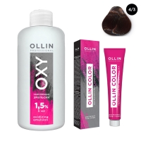 Ollin Professional Ollin Color - Набор (Перманентная крем-краска для волос, оттенок 4/3 шатен золотистый, 100 мл + Окисляющая эмульсия Oxy 1,5%, 150 мл) перманентная крем краска для волос ollin color 770273 4 3 шатен золотистый 100 мл шатен