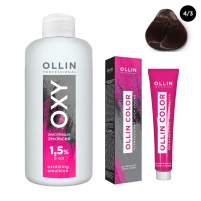 Фото Ollin Professional Ollin Color - Набор (Перманентная крем-краска для волос, оттенок 4/3 шатен золотистый, 100 мл + Окисляющая эмульсия Oxy 1,5%, 150 мл)