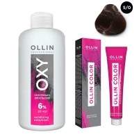 Ollin Professional Ollin Color - Набор (Перманентная крем-краска для волос, оттенок 5/0 светлый шатен, 100 мл + Окисляющая эмульсия Oxy 6%, 150 мл)