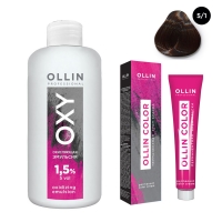 Ollin Professional Ollin Color - Набор (Перманентная крем-краска для волос, оттенок 5/1 светлый шатен пепельный, 100 мл + Окисляющая эмульсия Oxy 1,5%, 150 мл) набор vitateka косметических масел виноградных косточек жожоба зародыши пшеницы 30 мл