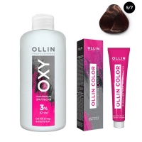 Ollin Professional Ollin Color - Набор (Перманентная крем-краска для волос, оттенок 5/7 светлый шатен коричневый, 100 мл + Окисляющая эмульсия Oxy 3%, 150 мл) бизорюк масло массажное для тела и волос гинкго билоба и жожоба 60