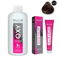 Ollin Professional - Набор "Перманентная крем-краска для волос Ollin Color оттенок 6/0 темно-русый 100 мл + Окисляющая эмульсия Oxy 3% 150 мл"