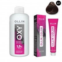 Фото Ollin Professional Ollin Color - Набор (Перманентная крем-краска для волос, оттенок 6/1 темно-русый пепельный, 100 мл + Окисляющая эмульсия Oxy 1,5%, 150 мл)