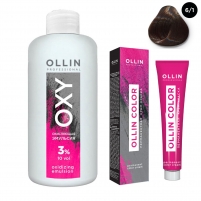 Фото Ollin Professional Ollin Color - Набор (Перманентная крем-краска для волос, оттенок 6/1 темно-русый пепельный, 100 мл + Окисляющая эмульсия Oxy 3%, 150 мл)