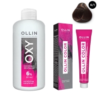Ollin Professional Ollin Color - Набор (Перманентная крем-краска для волос, оттенок 6/1 темно-русый пепельный, 100 мл + Окисляющая эмульсия Oxy 6%, 150 мл)