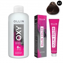 Фото Ollin Professional Ollin Color - Набор (Перманентная крем-краска для волос, оттенок 6/1 темно-русый пепельный, 100 мл + Окисляющая эмульсия Oxy 6%, 150 мл)