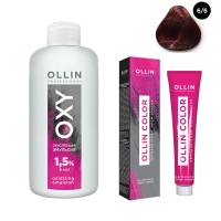 Ollin Professional Ollin Color - Набор (Перманентная крем-краска для волос, оттенок 6/6 темно-русый красный, 100 мл + Окисляющая эмульсия Oxy 1,5%, 150 мл) ollin professional ollin color набор перманентная крем краска для волос оттенок 6 6 темно русый красный 100 мл окисляющая эмульсия oxy 1 5% 150 мл