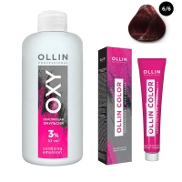 Ollin Professional Ollin Color - Набор (Перманентная крем-краска для волос, оттенок 6/6 темно-русый красный, 100 мл + Окисляющая эмульсия Oxy 3%, 150 мл) ollin professional performance перманентная крем краска для волос 4 5 шатен махагоновый 60 мл